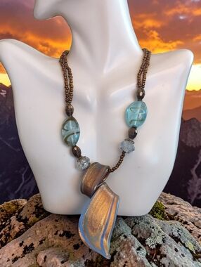 Handcrafted Blue and Bronze Statement Necklace